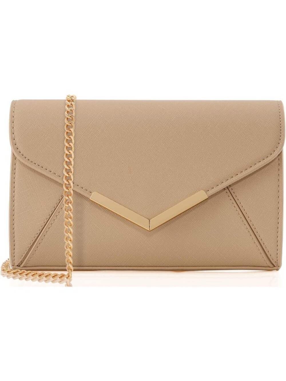 Women's Blush Nude Faux Saffiano Leather Envelope Clutch Purse Evening Handbag
